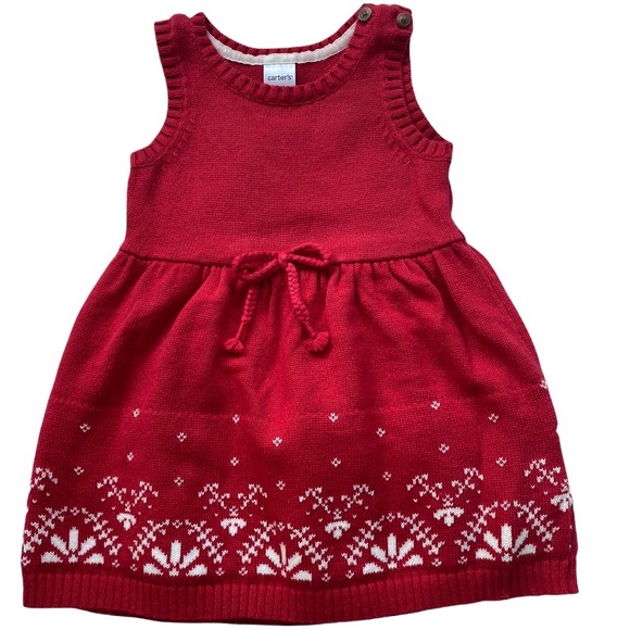 CARTER’S Little Girl Knit Holiday Red Dress. Size: 9 Months - Picture 1 of 4